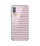 Coque Iphone XS raye rose transparent coeur dore