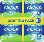 Always Ultra Sanitary Pads, Size 1, Normal, For Sensitive Bladder 64 Pads