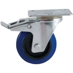 Roulette D160mm caoutchouc bleu platine pivotante avec frein AVL 527845O