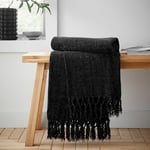 Catherine Lansfield Wilson Plain Chenille 130x170cm Blanket Throw Black