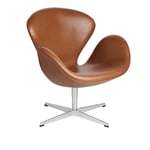 Fritz Hansen - 3320 Svanen, Läder, Grace Walnut - Snurrfåtöljer - Arne Jacobsen - Brun - Metall/Skum/Ull