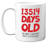 37th Birthday Mug Gift for Men Women Him Her - 13514 Days Old - Funny Adult Thirty-Seven Thirty-Seventh Happy Birthday Present for Brother Dad Mum Uncle Auntie, 11oz Ceramic Dishwasher Safe Mugs