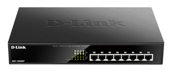 D-LINK – PoE+ verkkokytkin,8-porttia,10/100/1000Mbps,metallia, harmaa (DGS-1008MP)