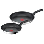 Tefal 2 Piece Set-24cm Comfort Max Frying Pan Set (24cm & 28cm), Non-Stick, Thermo-Spot, Stainless Steel, Hobs Including Induction, G726S204, Stainless Still, 3 liters, Black/Silver