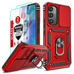 LeYi for Samsung Galaxy A54 5G Case and Screen Protector, Camera Lens Slide Design, Military Grade Protective Shockproof Phone Cover with Ring Holder | Camera Protection | Rotatable Kickstand Red