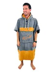 ALL-IN - Poncho Coupe en V pour Homme - Surf, Bain et Plage - Tissu Eponge Velours 380g/m² 100% Coton - Capuche & Plusieurs Poches - Taille Unique - Gris/Ocre