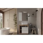 Ensemble Meuble salle de bain HAMBOURG L78 - Vasque + 2 Tiroirs + 3 niches  - Coloris chêne clair et laqué blanc