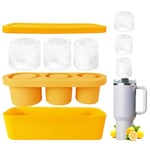 Ice Mold Tray for Stanley Cup,Ice Cube Trays with Lids for 20/30/40 oz Tumblers,Silicone Stanley Cup Ice Mold for Making 3 Hollow Cylinder Ice Molds for Chilling Whiskey Cocktail Drink Coffee