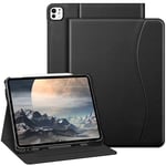 FINTIE Coque pour iPad Pro 13 Pouces 2024 M4 - [Rangement de Stylet] Housse Multipositions avec Poche de Document, Etui Folio Veille/Réveil Automatique, Noir