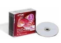 5  x  TDK Blank DVD+RW discs 8x Speed 4.7GB 120 mins Rewritable Slim Jewel Case