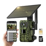 NUASI Caméra de Chasse 4G avec SIM et 128GB Carte Mémoire, Vidéo en Direct 2.7K, Solar Caméra de Chasse Nocturne pour la Surveillance de la Faune, 0,2s Temps d'activation, Détection de Mouvement