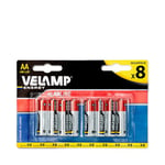 Velamp LR6/8BP Blister de 8 Piles Alcalines Stilo LR6 AA, 1,5 V, Rouge