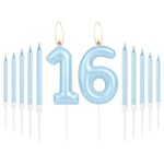 Happy 16th Birthday Candles, Blue Long Stick Birthday Candles, Number 16 Candle, Birthday Candles for Cake, Cake Candles Cake Topper for Boy Girls Birthday Party 16th Wedding Anniversary Decorations