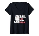 Womens Never Underestimate A Girl With A Persian Cat V-Neck T-Shirt