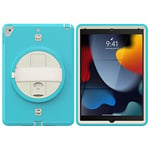 Coque de Protection pour iPad 7/8/9 Gen(2019/2020/2021) 10,2" et Air 3 Gen(2019) 10,5" Rotatif à 360° avec bandoulière Blanc cassé+Bleu