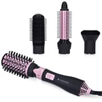 Navaris Brosse à cheveux électrique - Brosse soufflante chauffante lissante céramique avec 4 embouts anti-brûlure - Sèche-cheveux boucle brushing