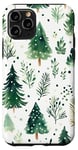 Coque pour iPhone 11 Pro Vert Aquarelle Polka Dots Boho Floral Forest Pin Tree