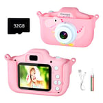 Cocopa Kids Camera for 3-12 Year Old Girls,1080P HD Digital Camera for Kids with 32GB SD Card and 2 Inch IPS Screen, Birthday Christmas Toy Gifts for 3 4 5 6 7 8 Year Old Girls (Pink with Dinosaurs)