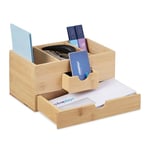 Relaxdays Organisateur Bureau, 2 tiroirs, 3 Compartiments, Bambou, HxLxP : 12 x 24 x 14,5 cm, Rangement, Nature