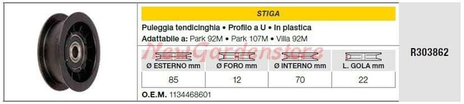 Poulie Tendeur Stiga Tracteur Tondeuse Park 92M 107M R303862