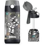 Jarlson - Gourde Enfant INOX - Bouteille Isotherme Enfant 350 ML - Gourdes sans BPA - avec de la Paille - pour l'école, Les Sports et la Maternelle (Astronaute, 350 ML)