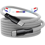 Câble USB C,Câble de Charge Magnétique USB C 60W(3A),USB C vers USB C Cable,1.5M Type C Câble de Charge Rapide en Nylon Tressé Compatible pour téléphone MacBook Samsung Galaxy(Argent)