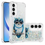 IMEIKONST Samsung Galaxy A35 5G Glitter Case, Sparkle Liquid Quicksand Clear Transparent Sequin Slim Shell for Girls Women Silicone TPU Bumper Shockproof Cover for Samsung A35 5G. Bling Owl YB