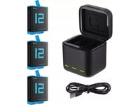 Telesin Kameraladdningsbox Usb-Laddare + 3X Batteri För Gopro Hero 9 10 11 12 Svart / Gp-Bnc-011-C