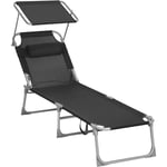 Chaise longue, Bain de soleil, Transat de relaxation, chaise de jardin pliable - Noir GCB192B01