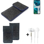 Protective cover for Motorola Moto G52 dark gray blue edge Filz Sleeve + earphon