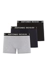 ANTONIO ROSSI (3/6 Pack) Men's Fitted Boxer Hipsters Boxers Shorts Multipack with Elastic Waistband Cotton Rich, Comfortable Mens Underwear, Black, Grey, Navy with White Writing (3 Pack), M