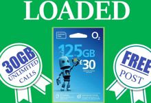 O2 Sim Card New and Sealed O2 Pay As You Go 02 PAYG UNLIMITED CALLS 125gb data