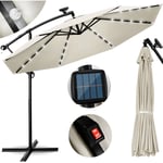 tillvex Parasol déporté LED solaire (Beige) en aluminium 300 cm - Avec manivelle - Avec interrupteur marche/arrêt - Protection UV - Parasol à