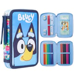 BlueY Trousse Double Compartiment à Crayons Remplie avec Fournitures Scolaires