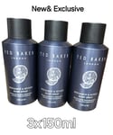 3 X TED BAKER LONDON BODY SPRAY BERGAMOT &  VETIVER,GRAPEFRUIT Pack Of 3x150ml