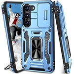 BaHaHoues for Samsung Galaxy S23 Case with Slide Camera Cover for Samsung S23 Case with 360° Rotatable Magnetic Kickstand Ring, Military Grade Shockproof Protective Case for Galaxy S23 5G (Light Blue)