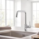 GROHE Kitchen Set of Start QuickFix Tap & K700 Sink – (Undermount Stainless Steel Sink with Overflow 550x450mm, Chrome High U-Spout Kitchen Tap 310 mm 150° Swivel Area with 3/8 Inch Tails)