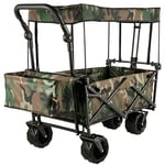 VEVOR Chariot Pliable avec Toit Camouflage Chariot Jardin 4 roulettes Remorque Transport Polyester Oxford 600D Rangement Cadre Acier pour Plage Pique-Nique Camping Achats Parc Pêche 98,5x54,3x98,5 cm