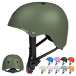 KORIMEFA Casque Vélo Enfant 3-13 Ans Casque pour Filles Garçons Casque de vélo réglable Bébés Protection Roller Enfant Cyclisme Roller Skateboard Scooter (Vert Olive, M)