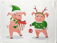 Half a Donkey Christmas Pigs in knitwear Large Cotton Tea Towel