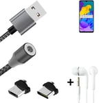 Data charging cable for + headphones Huawei Honor Play 4T Pro + USB type C a. Mi