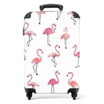 NoBoringSuitcases.com Valise Enfant, Valise Cabine, Valise Enfant Fille, Bagages Enfant, Valise Enfant Roulette, Valise Pour Enfant, Valise Fille, Valise Cabine 55x35x25cm (Motif flamant rose - Blanc)