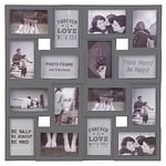 Large Multi Aperture Collage Picture Photo Frame Holds 16 Photos 6x4 Wood Look Square 3D Wall Display Decor (Grey)