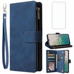 Asuwish Compatible with Nokia C32 Wallet Case Tempered Glass Screen Protector and Leather TPU Kickstand Flip Cover Card Holder Stand Cell Accessories Phone Cases for C 32 32C 2023 5G Women Men Blue