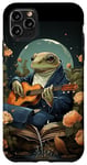 Coque pour iPhone 11 Pro Max Grenouille jouant de la guitare la nuit avec lune, fleurs, étang, anime