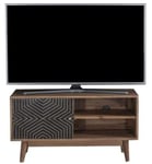 Clearance - Luxuria Sheesham Wood 100cm TV Unit with Black Geometric Trim