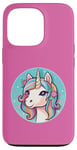 Coque pour iPhone 13 Pro Belle licorne avec crinière fluide rose, bleu, orange