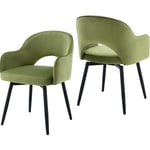 Wahson Office Chairs - Chaise Salle à Manger Moderne avec Accoudoirs Lot de 2 Chaise de Cuisine Rembourés avec Pieds en Métal pour Salon, Velour, Vert