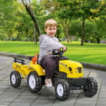 Kids Pedal Ride on Tractor Trailer Farmer Shovel Rake Childrens Farm Toy Yellow