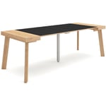 Table console extensible, Console meuble, 220, Pour 10 personnes, Pieds en bois, Style moderne, Chêne et noir - Skraut Home